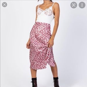 princess polly pink luis midi skirt with hearts